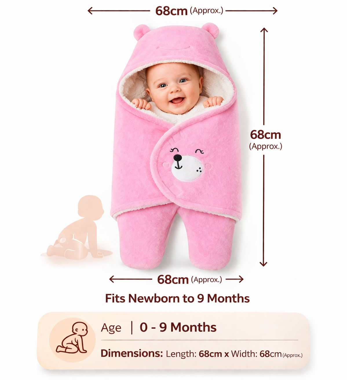 BRANDONN Hooded Smiley Baby Swaddle Blanket (0–9 Months, Pack of 1)