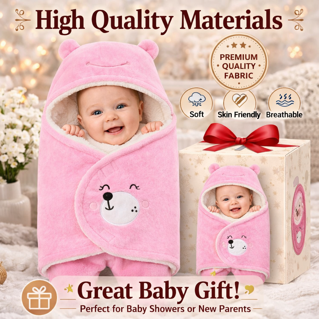 BRANDONN Hooded Smiley Baby Swaddle Blanket (0–9 Months, Pack of 1)
