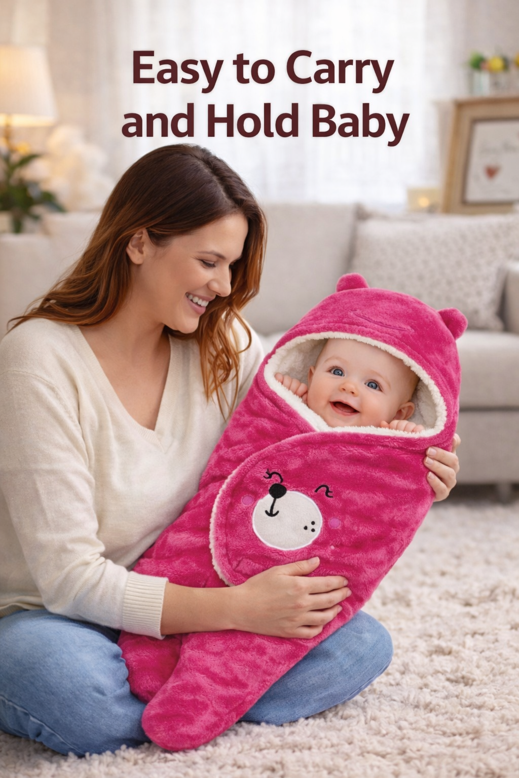 BRANDONN Hooded Smiley Baby Swaddle Blanket (0–9 Months, Pack of 1)