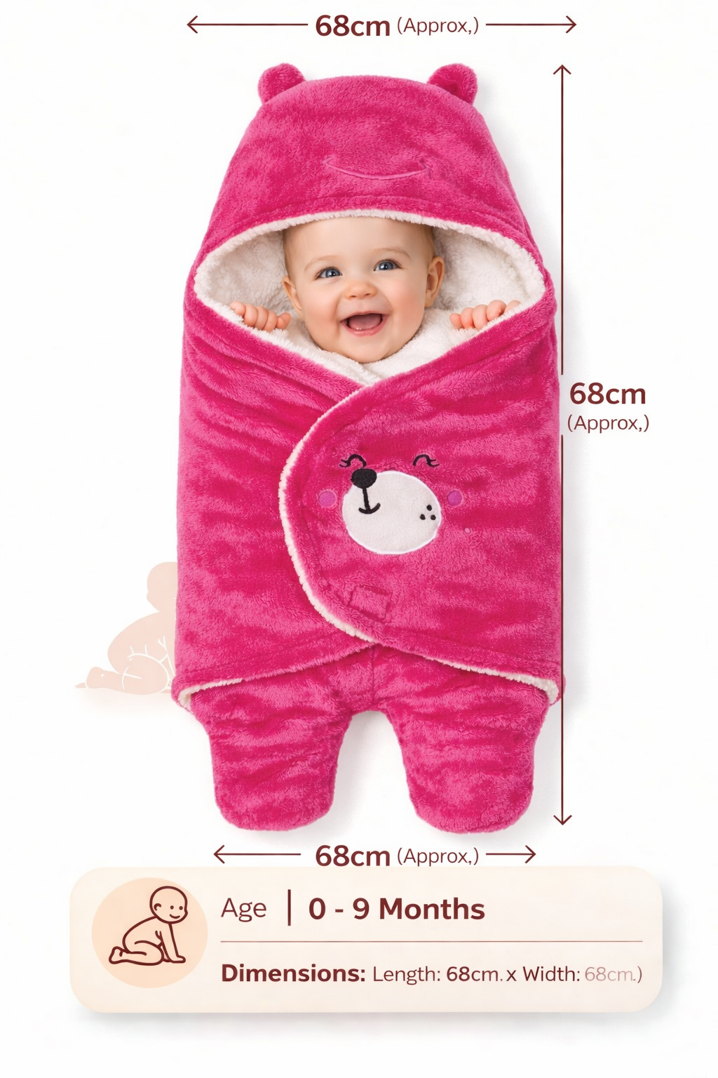 BRANDONN Hooded Smiley Baby Swaddle Blanket (0–9 Months, Pack of 1)