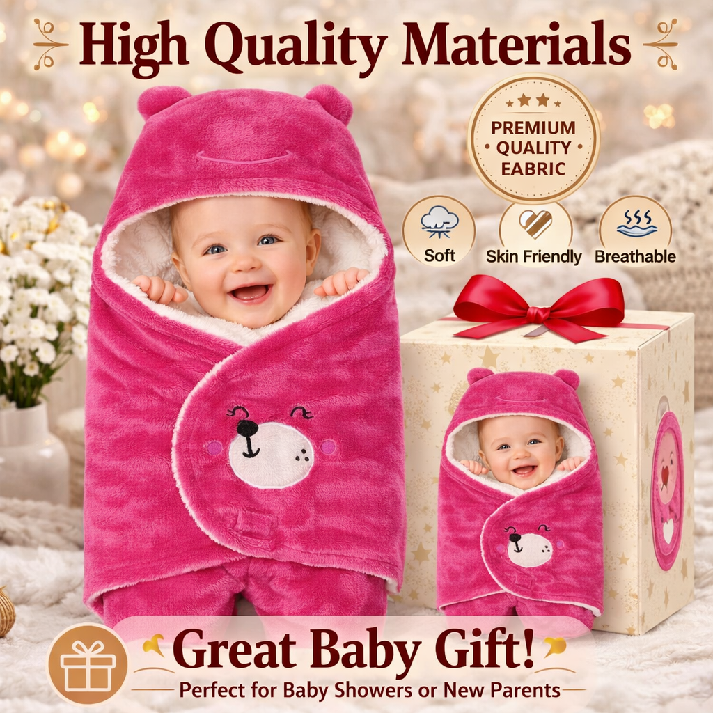 BRANDONN Hooded Smiley Baby Swaddle Blanket (0–9 Months, Pack of 1)