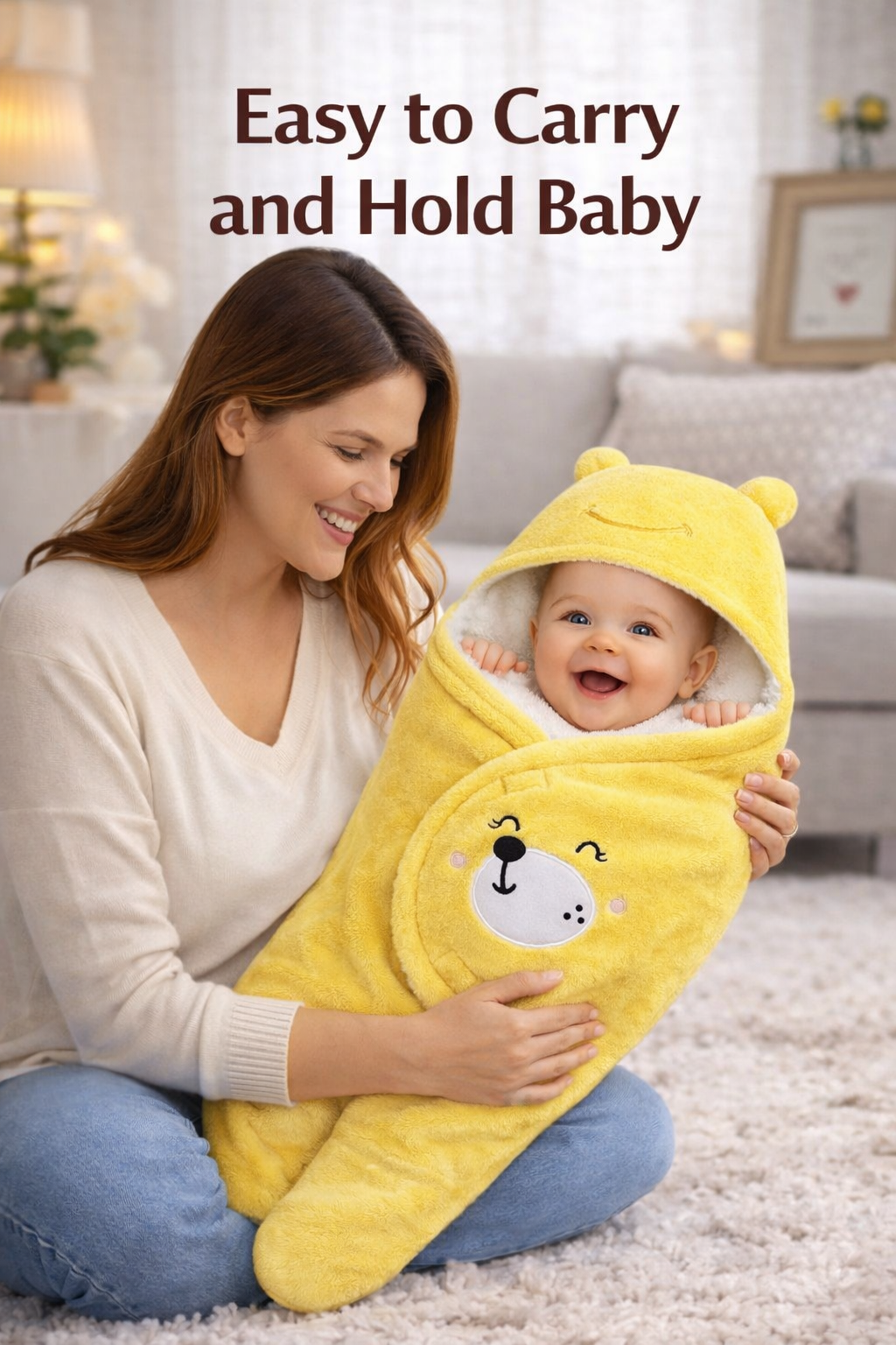 BRANDONN Hooded Smiley Baby Swaddle Blanket (0–9 Months, Pack of 1)