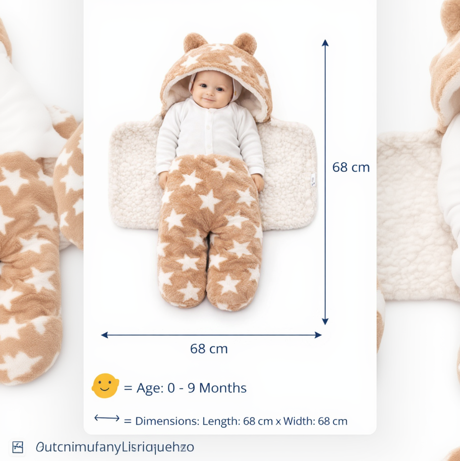 BRANDONN Newborn Hooded Swaddle Blanket, 68 x 68 cm, 0–9 Months (Pack of1)