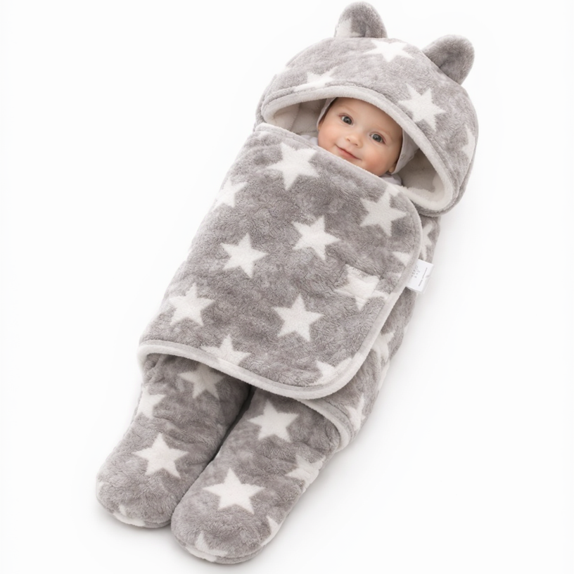 BRANDONN Newborn Hooded Swaddle Blanket, 68 x 68 cm, 0–9 Months (Pack of1)