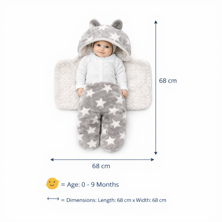 BRANDONN Newborn Hooded Swaddle Blanket, 68 x 68 cm, 0–9 Months (Pack of1)