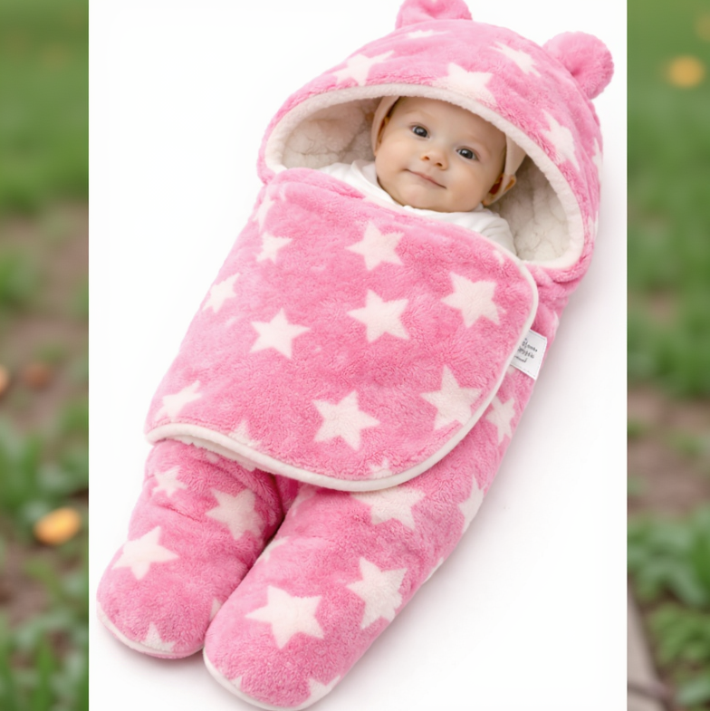 BRANDONN Newborn Hooded Swaddle Blanket, 68 x 68 cm, 0–9 Months (Pack of1)