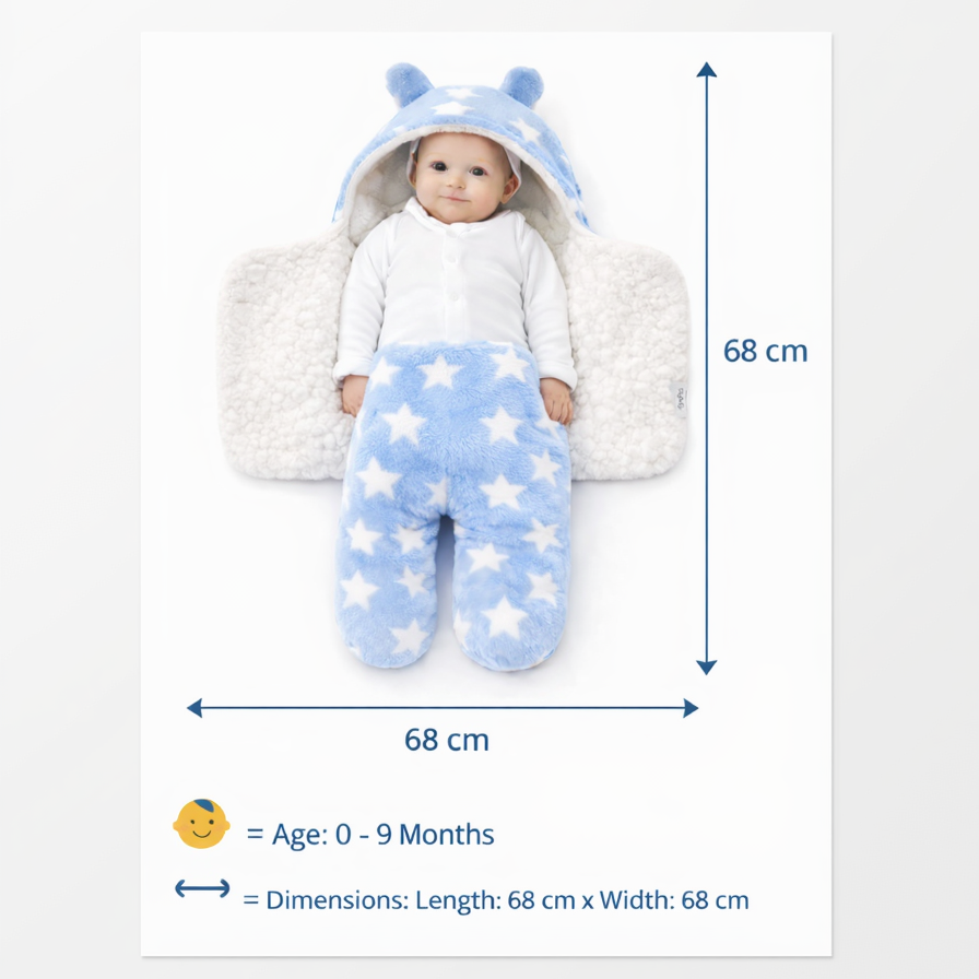BRANDONN Newborn Hooded Swaddle Blanket, 68 x 68 cm, 0–9 Months (Pack of1)