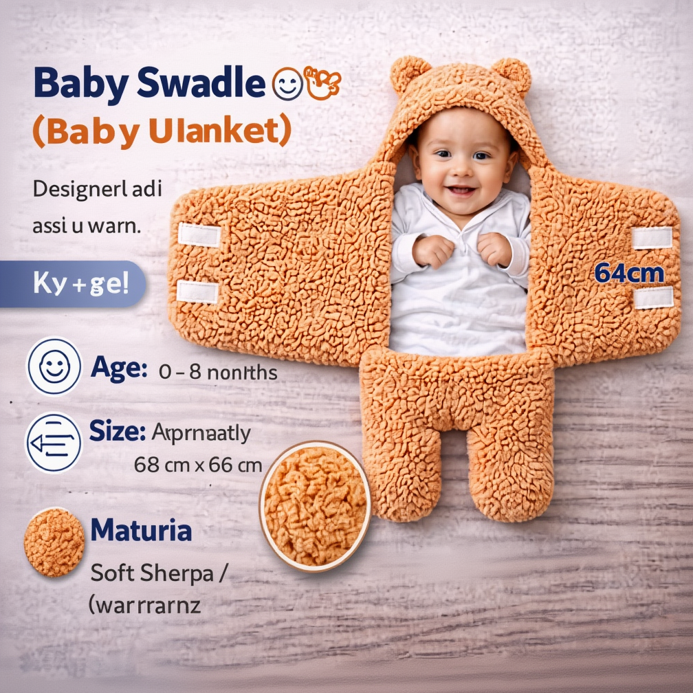BRANDONN Hooded Newborn Swaddle Blanket – Unicorn, 0–9 Months