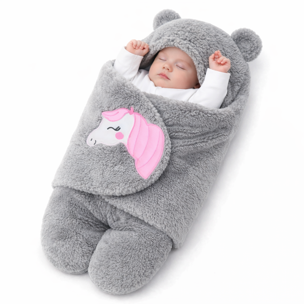 BRANDONN Hooded Newborn Swaddle Blanket – Unicorn, 0–9 Months