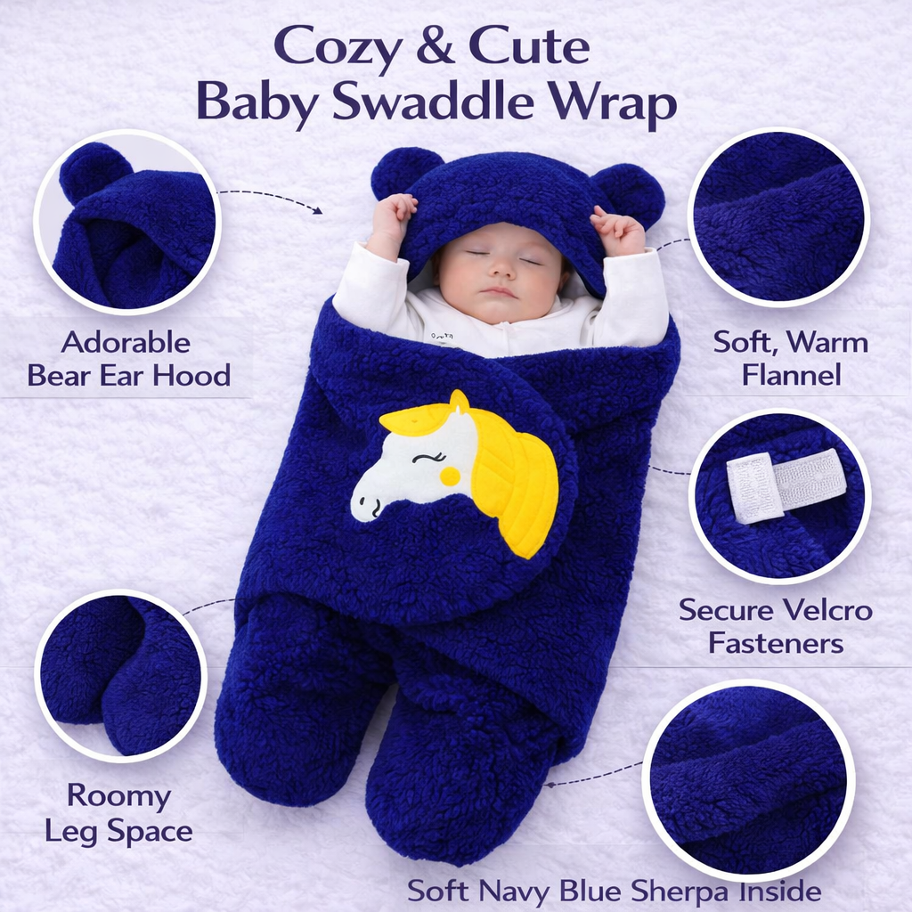 BRANDONN Hooded Newborn Swaddle Blanket – Unicorn, 0–9 Months