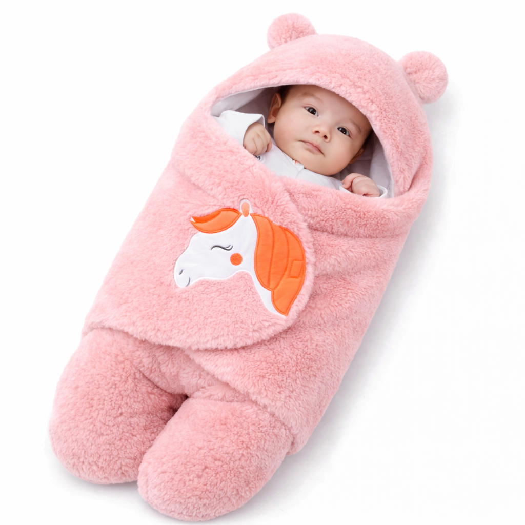 BRANDONN Hooded Newborn Swaddle Blanket – Unicorn, 0–9 Months