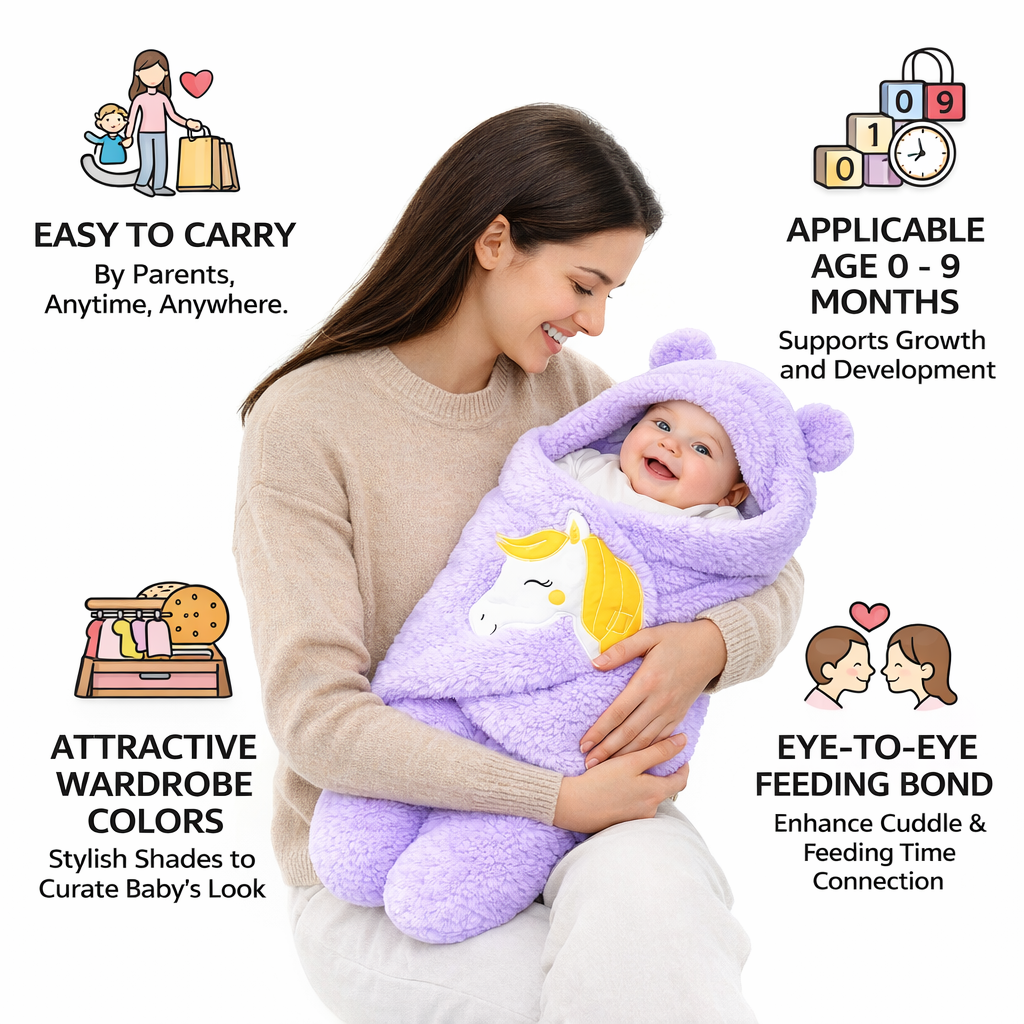 BRANDONN Hooded Newborn Swaddle Blanket – Unicorn, 0–9 Months