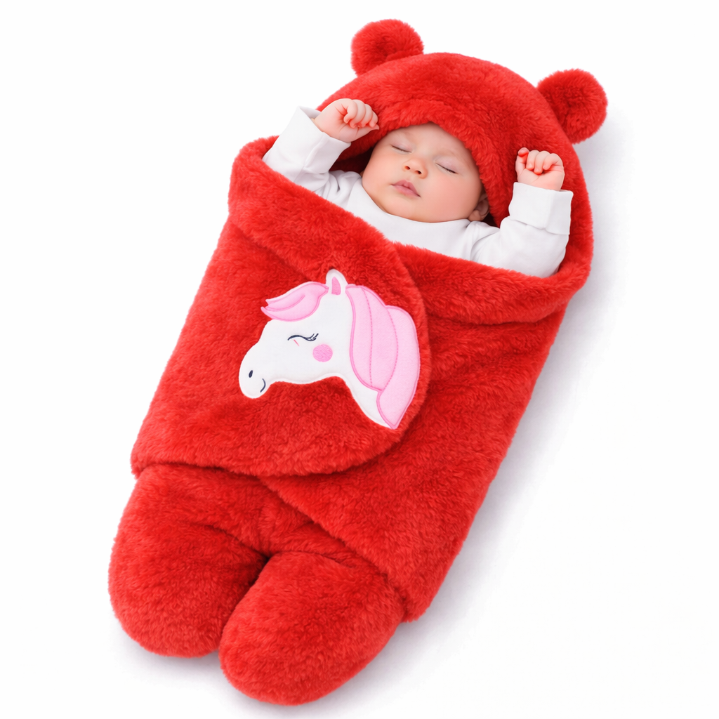 BRANDONN Hooded Newborn Swaddle Blanket – Unicorn, 0–9 Months