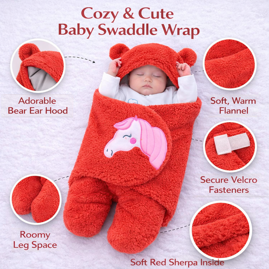 BRANDONN Hooded Newborn Swaddle Blanket – Unicorn, 0–9 Months