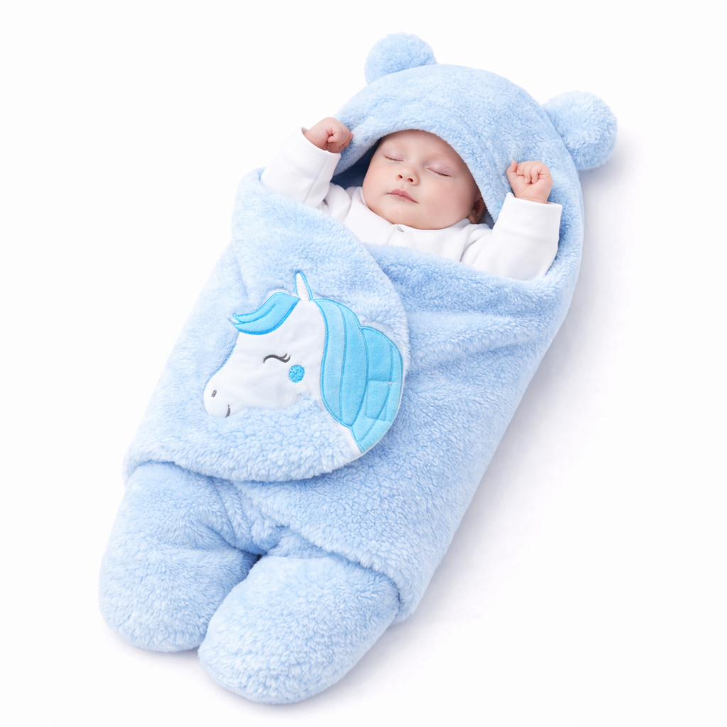 BRANDONN Hooded Newborn Swaddle Blanket – Unicorn, 0–9 Months