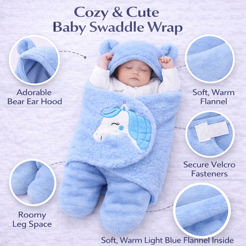 BRANDONN Hooded Newborn Swaddle Blanket – Unicorn, 0–9 Months