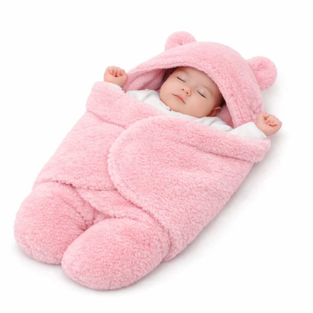 BRANDONN Newborn Hooded Swaddle Blanket, Solid Wearable Wrapper (Pack of 1), 0–9 Months
