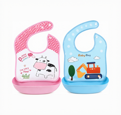 BRANDONN Baby Silicone Bibs for Feeding & Weaning | Waterproof, Washable & Reusable | Adjustable Neck Closure | Easy-Clean Mess-Proof Bibs for Babies & Toddlers | Pack of 2