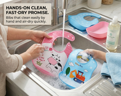 BRANDONN Baby Silicone Bibs for Feeding & Weaning | Waterproof, Washable & Reusable | Adjustable Neck Closure | Easy-Clean Mess-Proof Bibs for Babies & Toddlers | Pack of 2