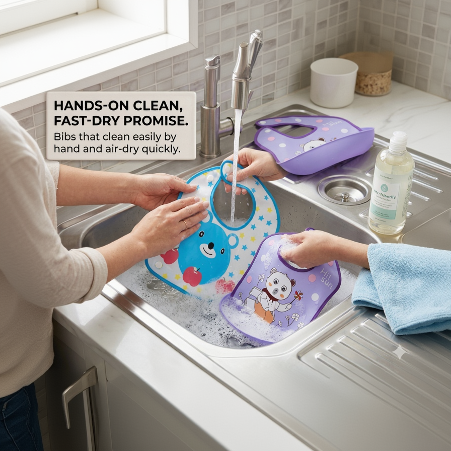 BRANDONN Baby Silicone Bibs for Feeding & Weaning | Waterproof, Washable & Reusable | Adjustable Neck Closure | Easy-Clean Mess-Proof Bibs for Babies & Toddlers | Pack of 2