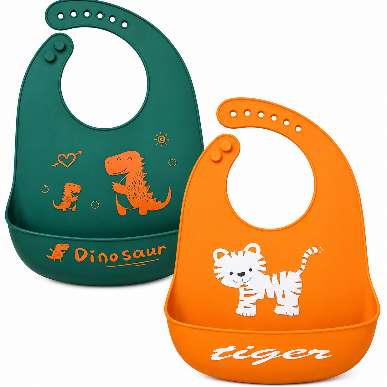 BRANDONN Baby Silicone Bibs for Feeding & Weaning | Waterproof, Reusable & Easy-Clean Bibs | Adjustable Neck with Button Closure