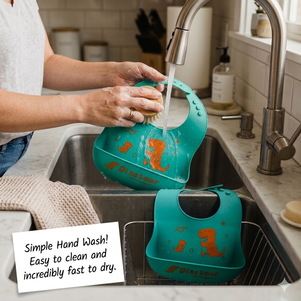 BRANDONN Baby Silicone Bibs for Feeding & Weaning | Waterproof, Reusable & Easy-Clean Bibs | Adjustable Neck with Button Closure