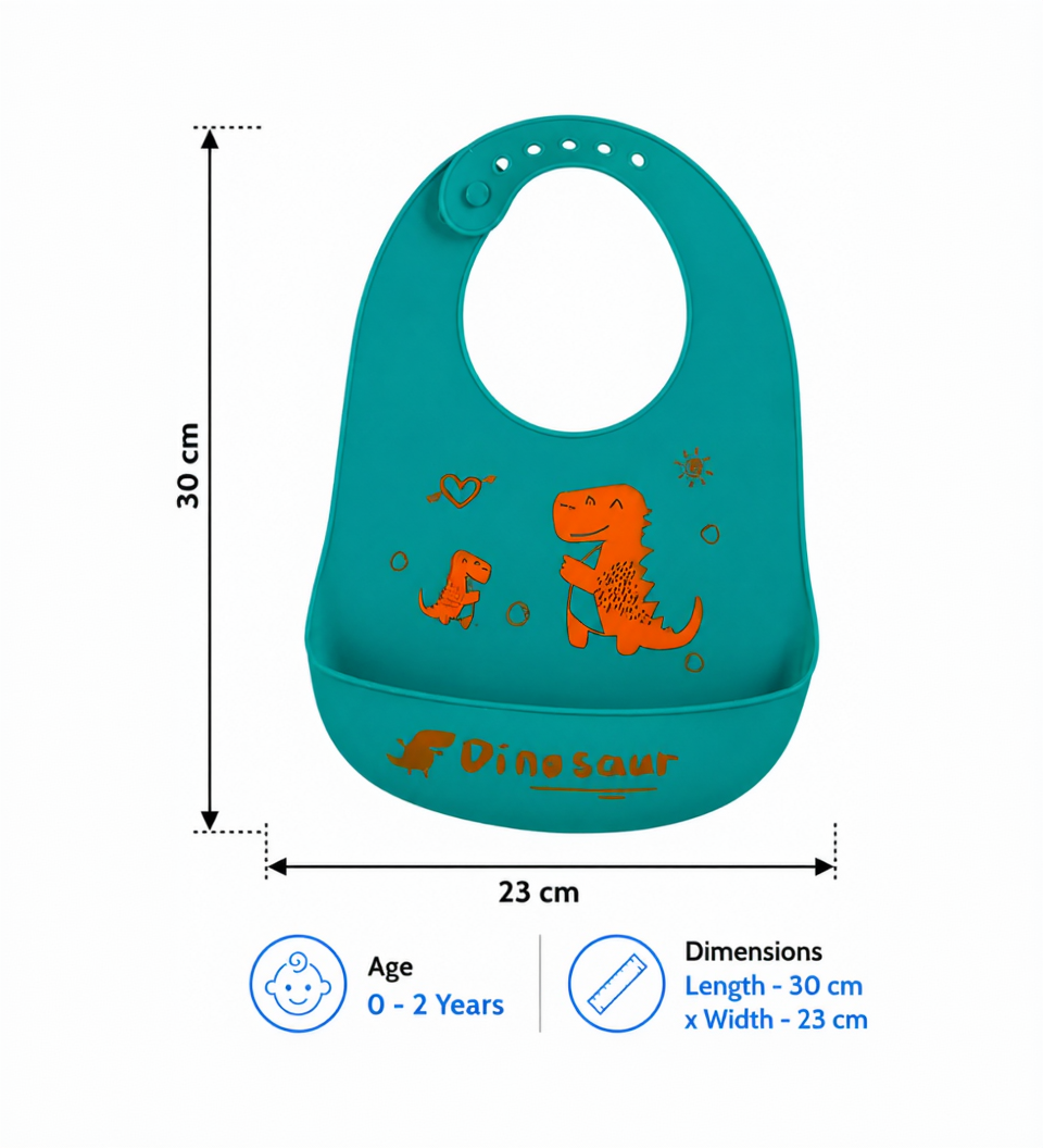 BRANDONN Baby Silicone Bibs for Feeding & Weaning | Waterproof, Reusable & Easy-Clean Bibs | Adjustable Neck with Button Closure