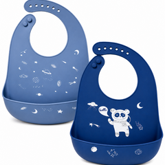 BRANDONN Baby Silicone Bibs for Feeding & Weaning | Waterproof, Reusable & Easy-Clean Bibs | Adjustable Neck with Button Closure