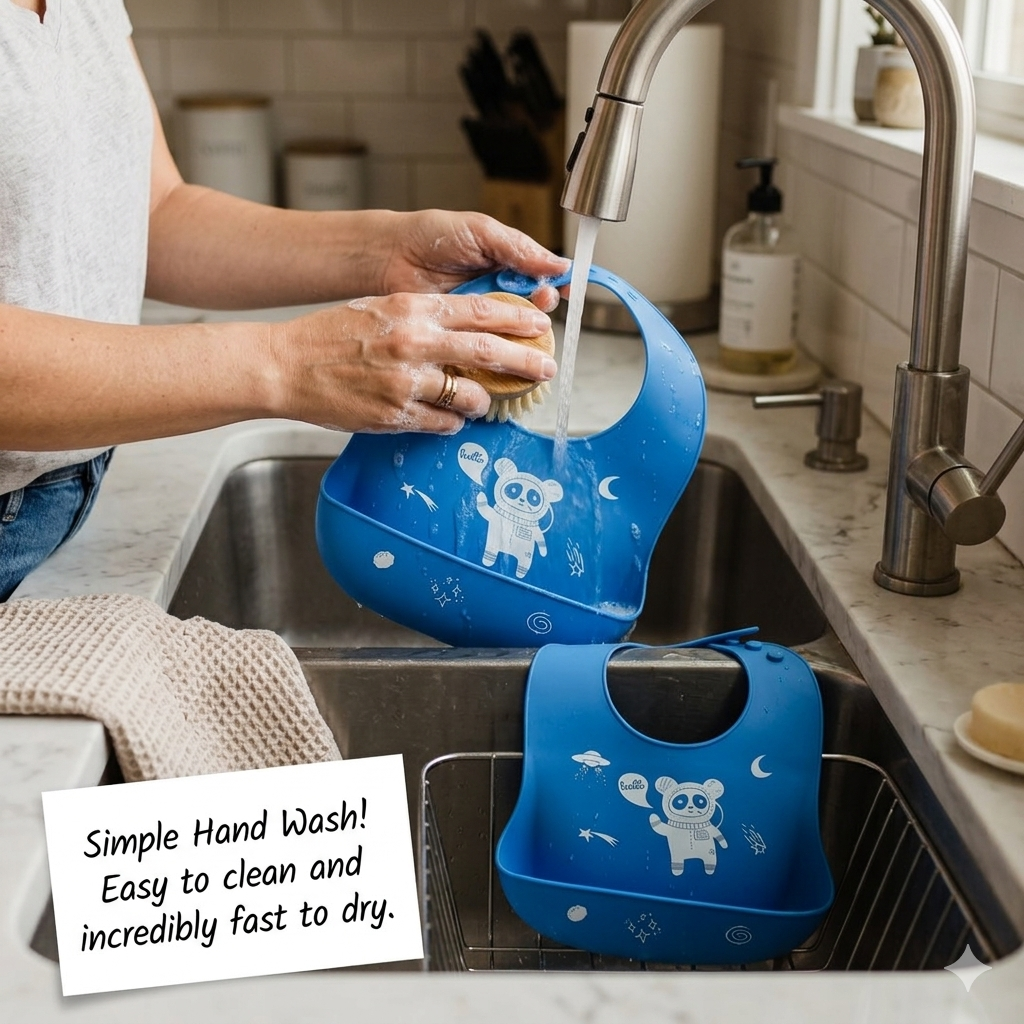 BRANDONN Baby Silicone Bibs for Feeding & Weaning | Waterproof, Reusable & Easy-Clean Bibs | Adjustable Neck with Button Closure