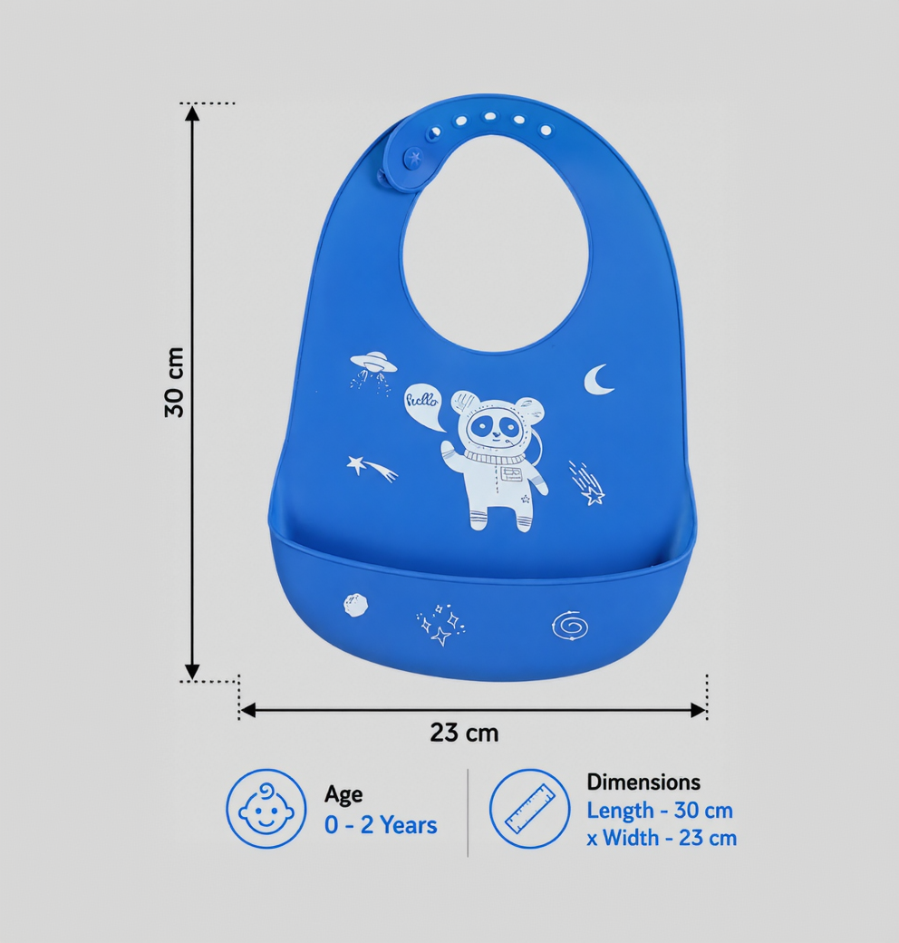 BRANDONN Baby Silicone Bibs for Feeding & Weaning | Waterproof, Reusable & Easy-Clean Bibs | Adjustable Neck with Button Closure