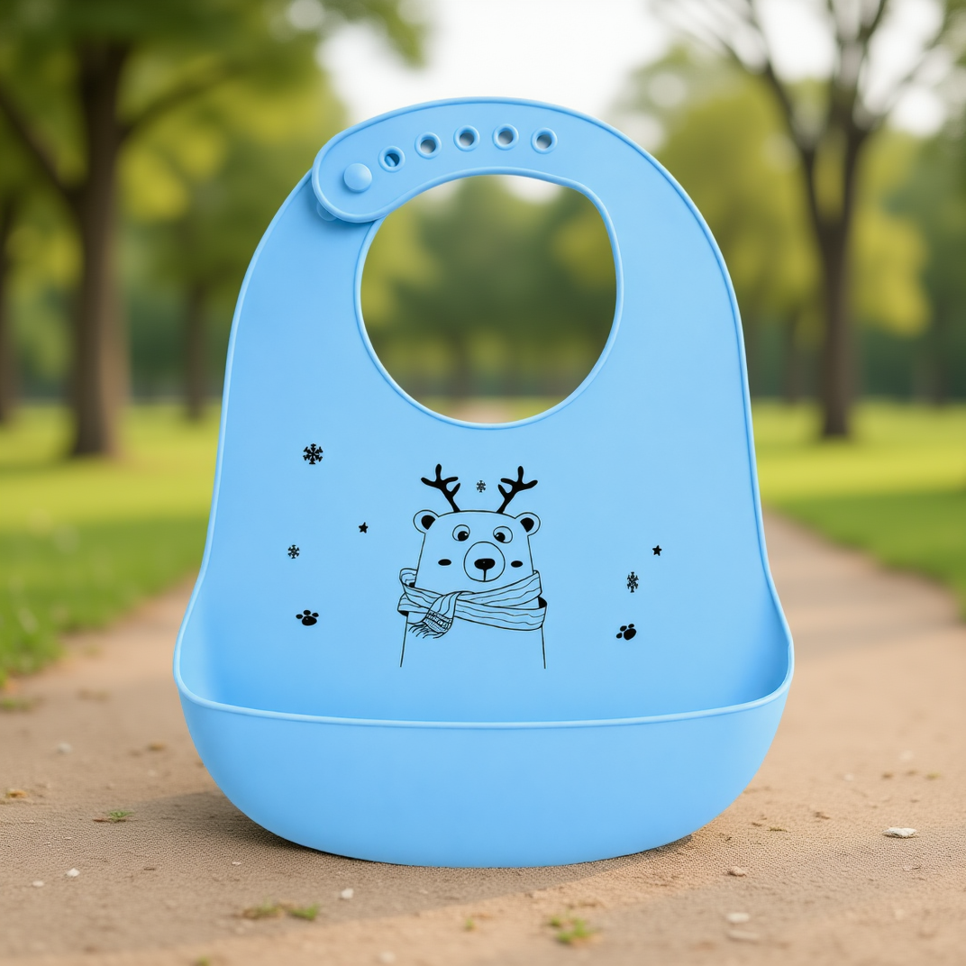 BRANDONN Baby Silicone Bibs for Feeding & Weaning | Waterproof, Reusable & Easy-Clean Bibs | Adjustable Neck with Button Closure