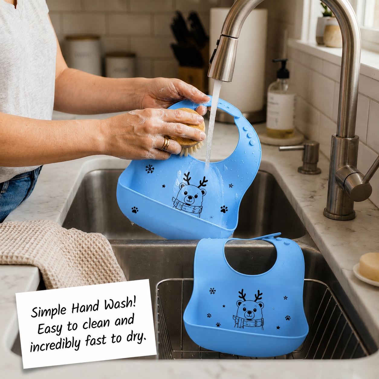 BRANDONN Baby Silicone Bibs for Feeding & Weaning | Waterproof, Reusable & Easy-Clean Bibs | Adjustable Neck with Button Closure