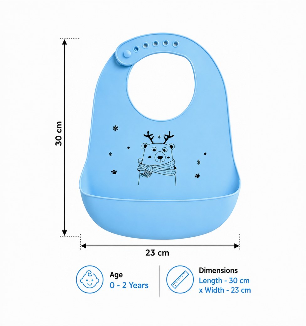 BRANDONN Baby Silicone Bibs for Feeding & Weaning | Waterproof, Reusable & Easy-Clean Bibs | Adjustable Neck with Button Closure