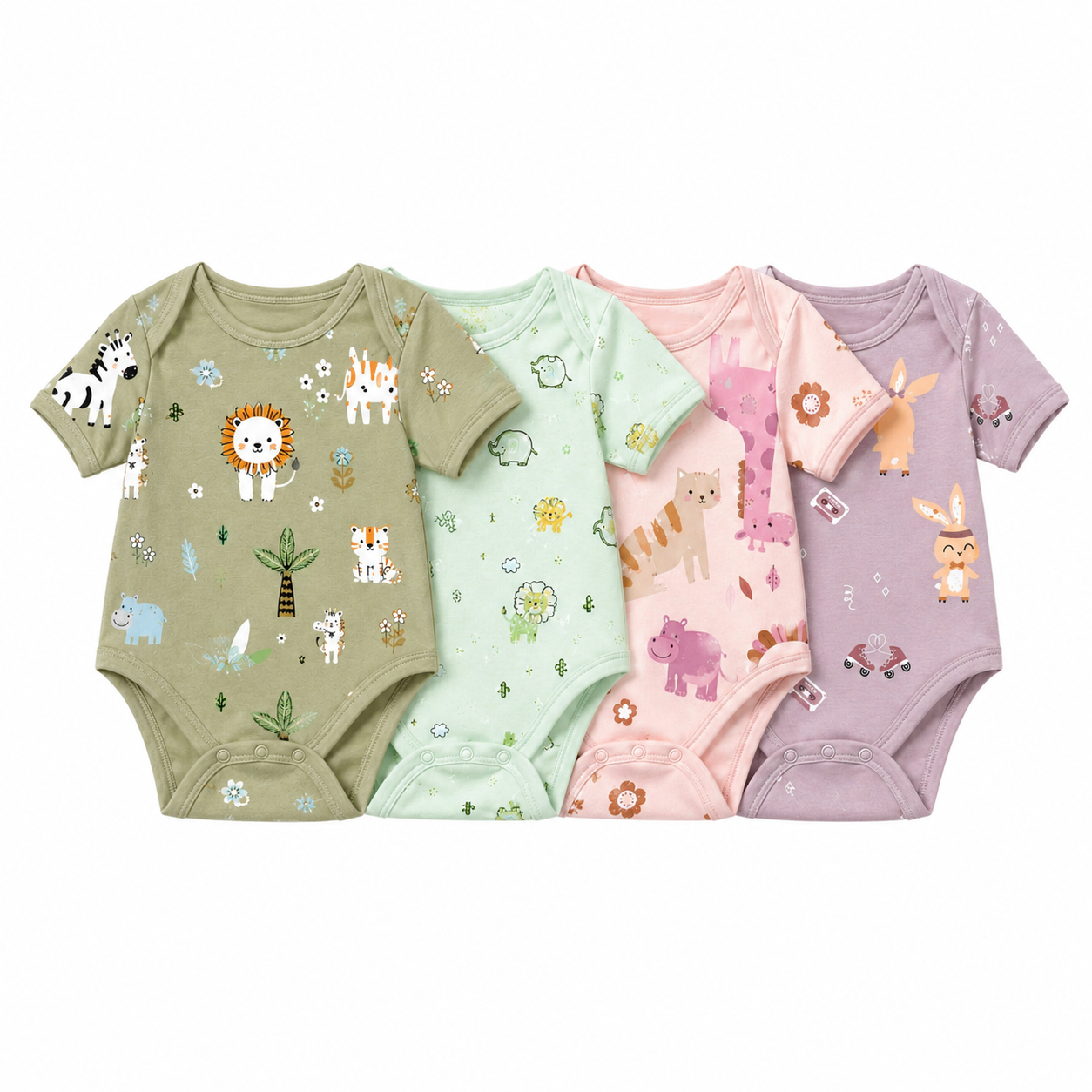 BRANDONN BabySoft Cotton Romper Set (Pack of 4) – Newborn Unisex Half Sleeve Bodysuits