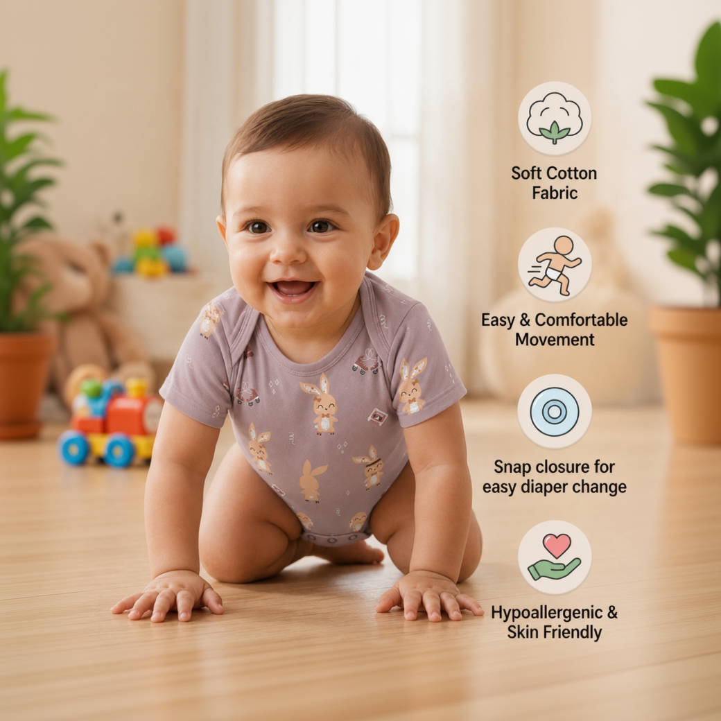 BRANDONN BabySoft Cotton Romper Set (Pack of 4) – Newborn Unisex Half Sleeve Bodysuits