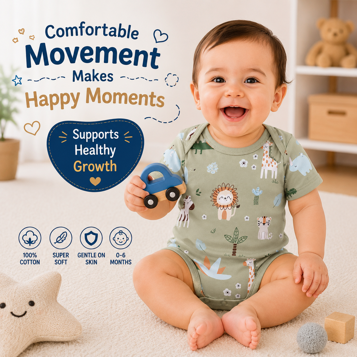 BRANDONN BabySoft Cotton Romper Set (Pack of 3) – Newborn Unisex Half Sleeve Bodysuits
