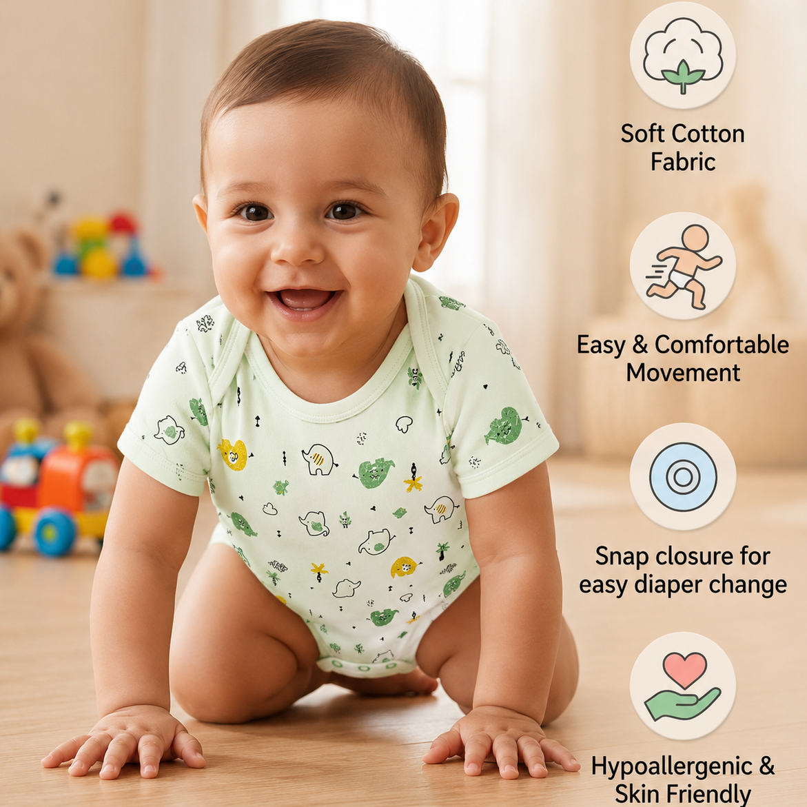 BRANDONN BabySoft Cotton Romper Set (Pack of 3) – Newborn Unisex Half Sleeve Bodysuits