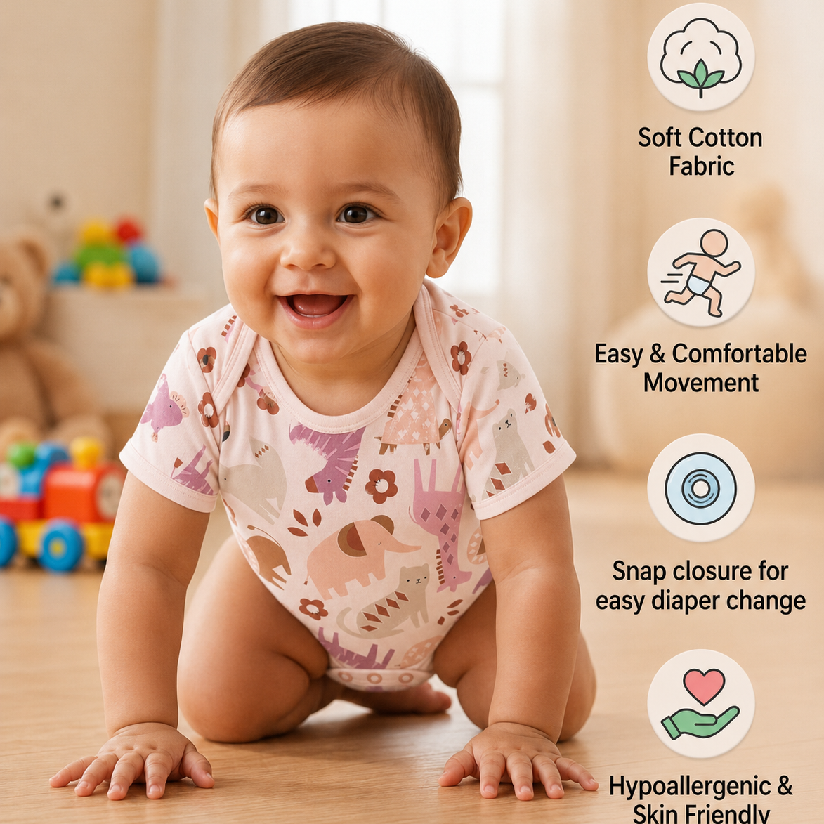 BRANDONN BabySoft Cotton Romper Set (Pack of 3) – Newborn Unisex Half Sleeve Bodysuits
