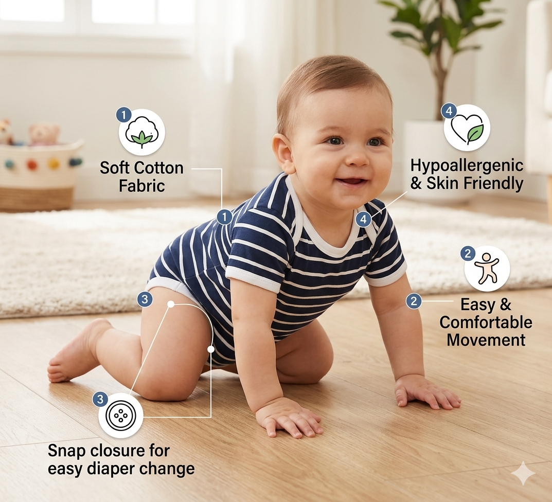 BRANDONN BabySoft Cotton Romper Set (Pack of 3) – Newborn Unisex Half Sleeve Bodysuits