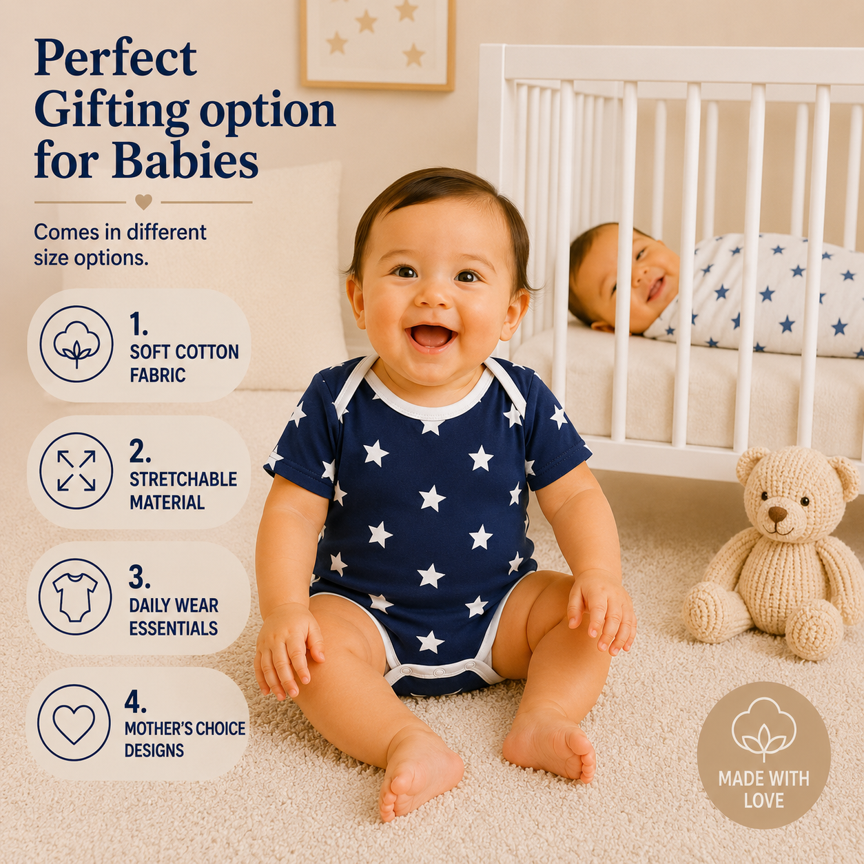 BRANDONN BabySoft Cotton Romper Set (Pack of 3) – Newborn Unisex Half Sleeve Bodysuits