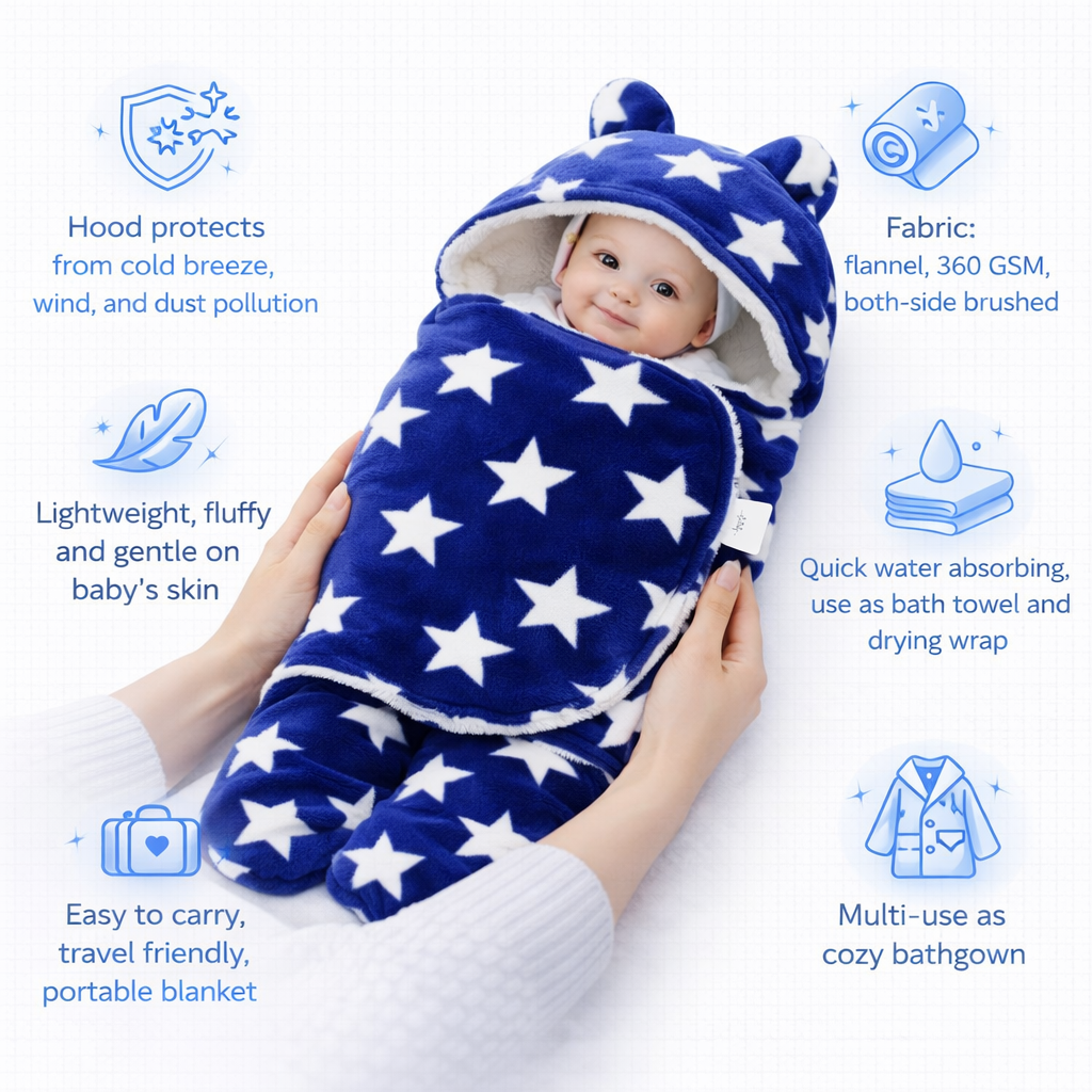 BRANDONN Newborn Hooded Swaddle Blanket Gift Set (Pack of 2), Star Print, 0–9 Months