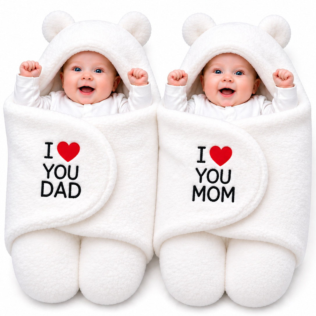 BRANDONN Newborn Hooded Swaddle Blanket Gift Set (Pack of 2), Love Embroidered, 0–9 Months**