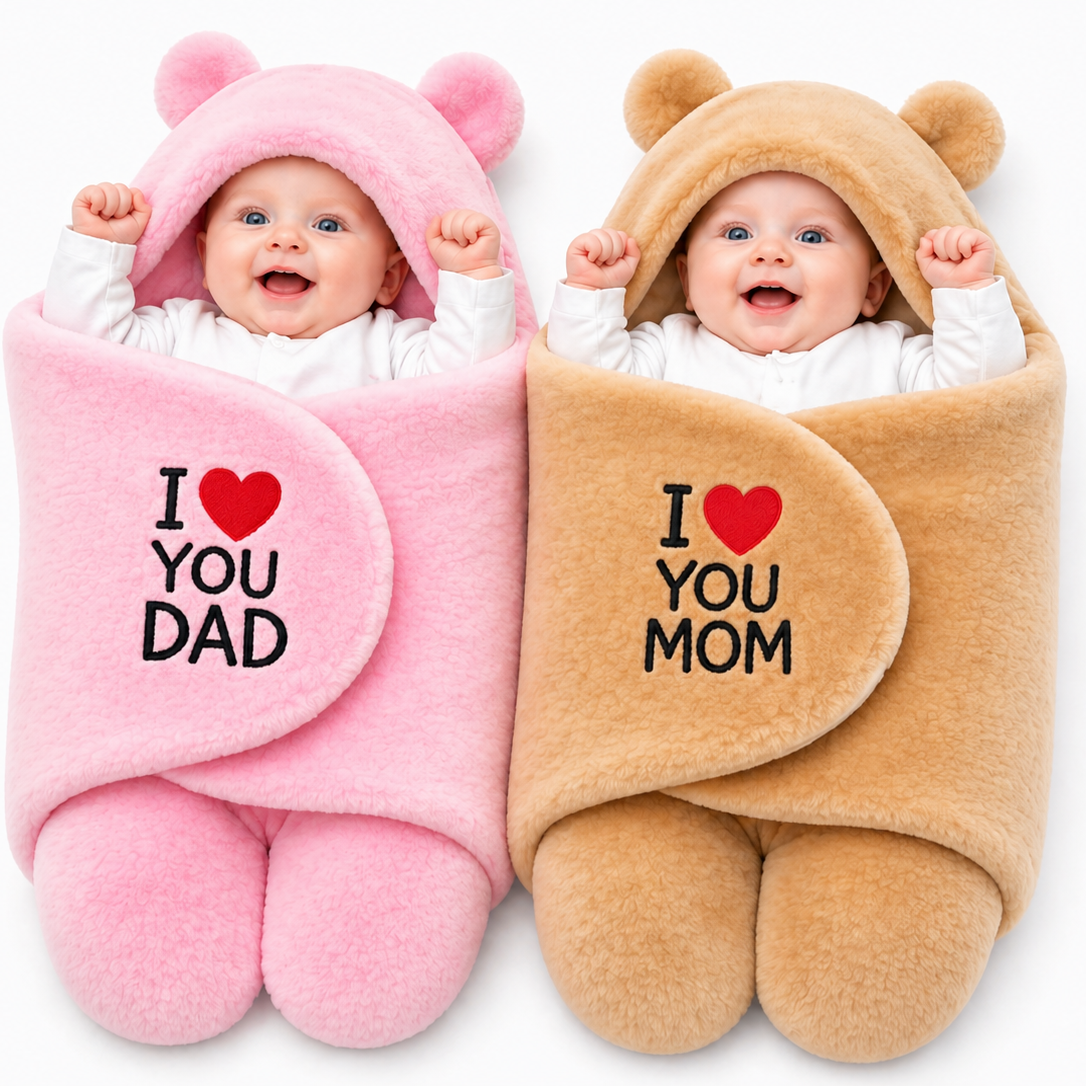 BRANDONN Newborn Hooded Swaddle Blanket Gift Set (Pack of 2), Love Embroidered, 0–9 Months**