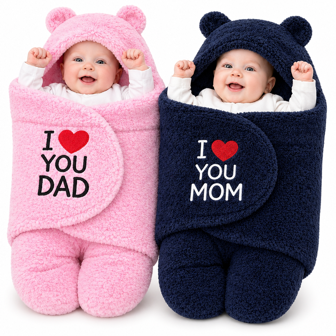 BRANDONN Newborn Hooded Swaddle Blanket Gift Set (Pack of 2), Love Embroidered, 0–9 Months**
