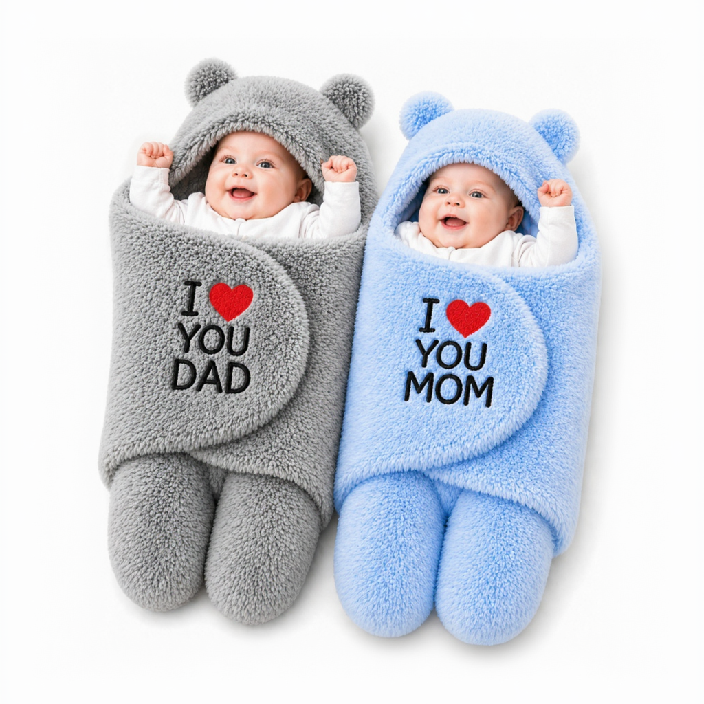 BRANDONN Newborn Hooded Swaddle Blanket Gift Set (Pack of 2), Love Embroidered, 0–9 Months**