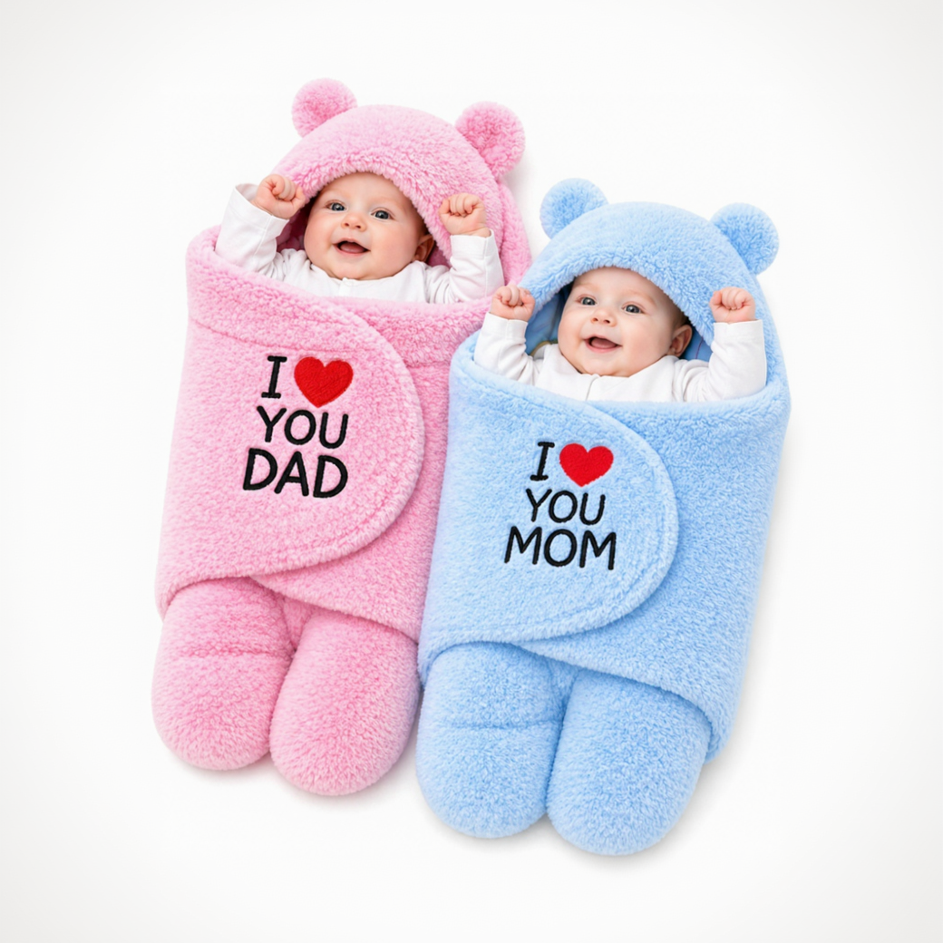 BRANDONN Newborn Hooded Swaddle Blanket Gift Set (Pack of 2), Love Embroidered, 0–9 Months**