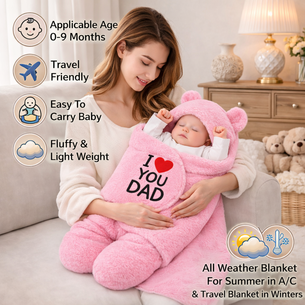 BRANDONN Newborn Hooded Swaddle Blanket Gift Set (Pack of 2), Love Embroidered, 0–9 Months**