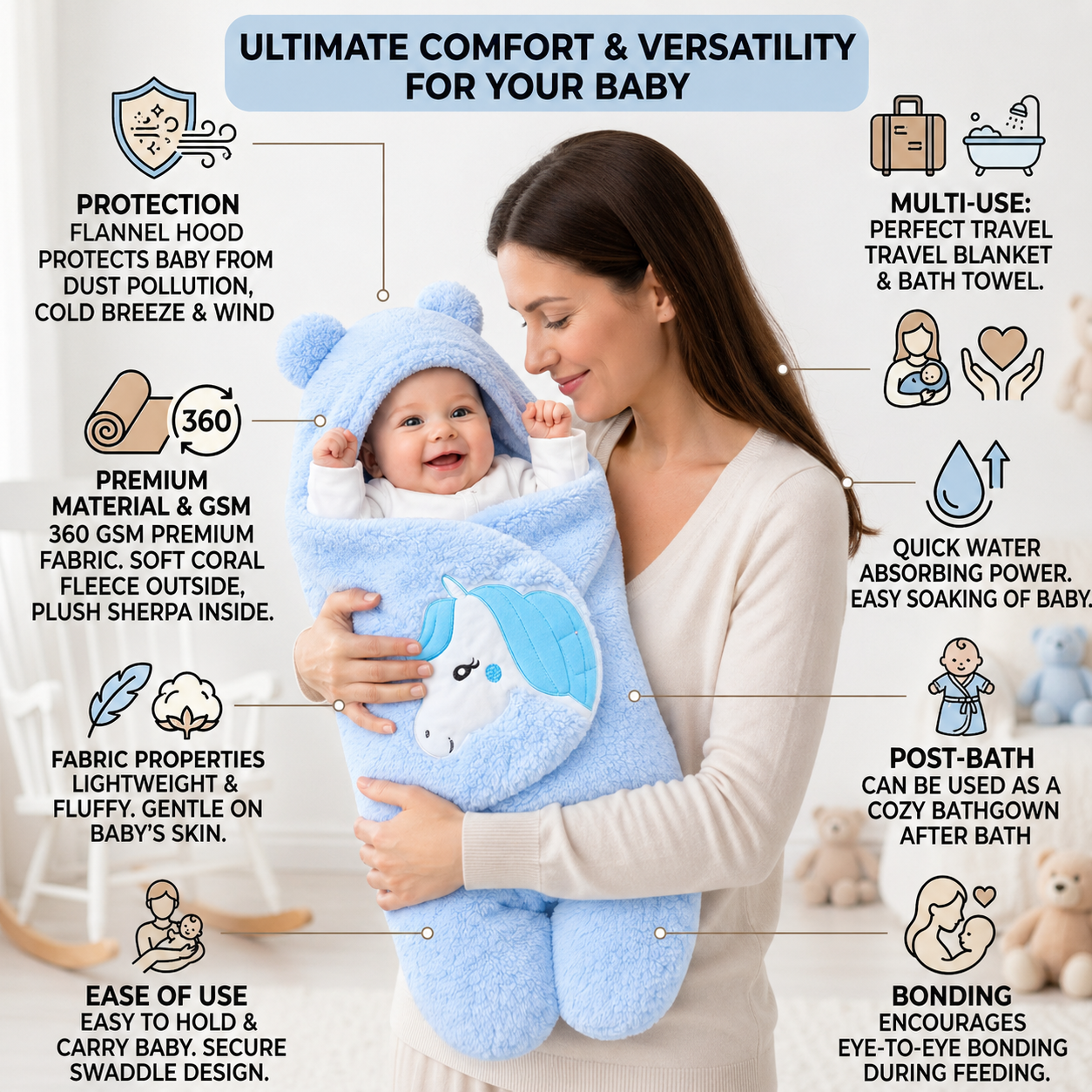 BRANDONN Newborn Baby Blanket & Swaddle Gift Set (Pack of 2, 0–12 Months)
