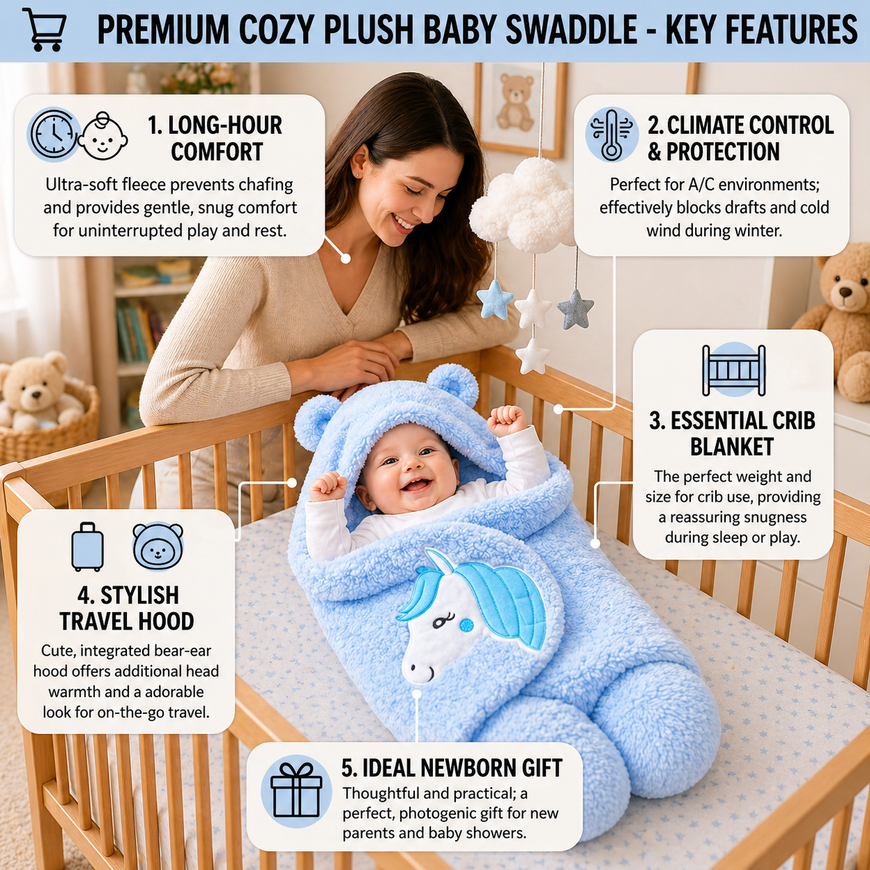 BRANDONN Newborn Baby Blanket & Swaddle Gift Set (Pack of 2, 0–12 Months)