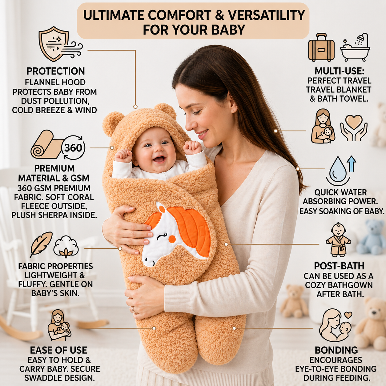 BRANDONN Newborn Baby Blanket & Swaddle Gift Set (Pack of 2, 0–12 Months)